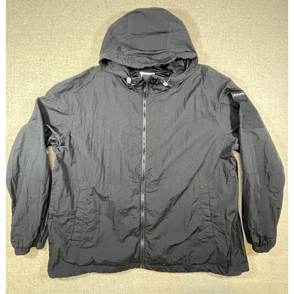 Columbia Mens 2XL XXL Lightweight Nylon Jacket Black Hood Full Zip